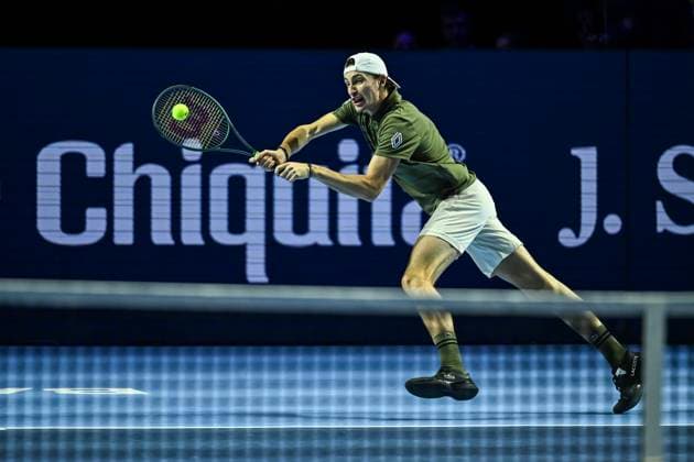 25th October 2025; St. Jakobshalle, Basel, Switzerland; 2025 ATP, Tennis Herren Swiss Indoor Tennis Day 7; Ugo Humbert (FRA) in action during the match against Alejandro Davidovich Fokina (ESP) in the semi finals  DavidxEmm