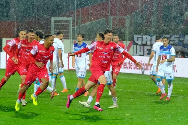 2025 - BRACK Super League- Fc Winterthur vs Luzern - Andrin Hunziker jubilates after scoring first goal for Wointerthur Winterthur Schützenwiese Zürich Schweiz Copyright: xSergioxBrunettix