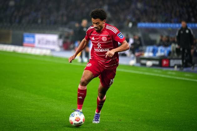 Emmanuel Iyoha (Fortuna Duesseldorf, 19), GER, Hertha BSC vs. ,Fortuna Duesseldorf, 2. Bundesliga, Saison 2025 2026, 10. Spieltag, 25.010.2025 (DFL REGULATIONS PROHIBIT ANY USE OF PHOTOGRAPHS AS IMAGE SEQUENCES AND OR QUASI - VIDEO). GER, Hertha BSC vs. ,Fortuna Duesseldorf, 2. Bundesliga, Saison 2025 2026, 10. Spieltag, 25.010.2025 Berlin