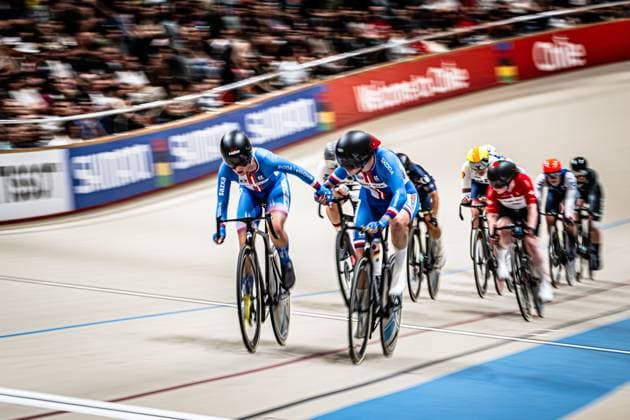NEMCOVA Barbora, SEVCIKOVA Petra: UCI Track cycling, Rad, Radsport, Bahnrad, Bahn World Championships 2025 BLACK - NEMCOVA Barbora - RED - SEVCIKOVA Petra ( CZE ) Czech Republic Querformat - quer - horizontal - Landscape - Event Veranstaltung: UCI Track Cycling World Championships 2025 - Category Kategorie: Cycling - Track Cycling World Championships - Elite Women - Location Ort: South America Chile - Santiago de Chile - Velodromo Parque Penalolen Instituto - Discipline: Madison - Distance: 30 km - Date Datum: 25.10.2025 Saturday Day 4 -
