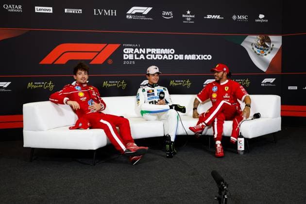 F1 - MEXICO CITY GRAND PRIX 2025 LECLERC Charles (mco), Scuderia Ferrari SF-25, portrait, NORRIS Lando (gbr), McLaren F1 Team MCL39, portrait, HAMILTON Lewis (gbr), Scuderia Ferrari SF-25, portrait in the press conference, PK, Pressekonferenz during the 2025 Formula 1 Mexico City Grand Prix, 20th round of the 2025 FIA Formula One World Championship, WM, Weltmeisterschaft from October 24 to 26, 2025 on the Autodromo Hermanos Rodriguez, in Mexico City, Mexico - Mexico CityMexico Copyright: xJavierxJimenezx