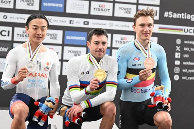 25-10-2025 World Championships Elite Track; Giornata 04; 2025, Movistar; 2025, Japan; 2025, Belgium; Torres Barcelo, Albert; Kuboki, Kazushige; De Wylder, Lindsay; Santiago Del Cile - Velodromo Penalolen; 