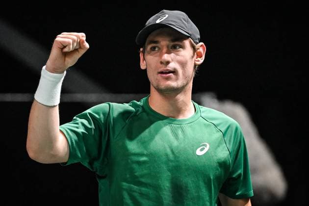 October 26, 2025, Nanterre, France, France: Valentin ROYER of France celebrates his point during the second qualifying day of the Rolex Paris Masters 1000 tennis tournament at Paris La Defense Arena on October 26, 2025 in Nanterre near Paris, France. Nanterre France - ZUMAm308 20251026_zsp_m308_011 Copyright: xMatthieuxMirvillex