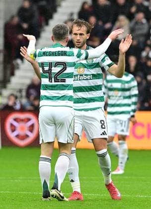 Celtic captain Callum McGregor celebrates their first goal Heart of Midlothian v Celtic, William Hill Scottish Premiership, Football, Tynecastle Park, Edinburgh, Scotland, UK - 26 Oct 2025Edinburgh Tynecastle Park United Kingdom EDITORIAL USE ONLY No use with unauthorised audio, video, data, fixture lists, club league logos or live services. Online in-match use limited to 120 images, no video emulation. No use in betting, games or single club league player publications. Copyright: xMarkxRunnacles Shutterstockx 15593438cm