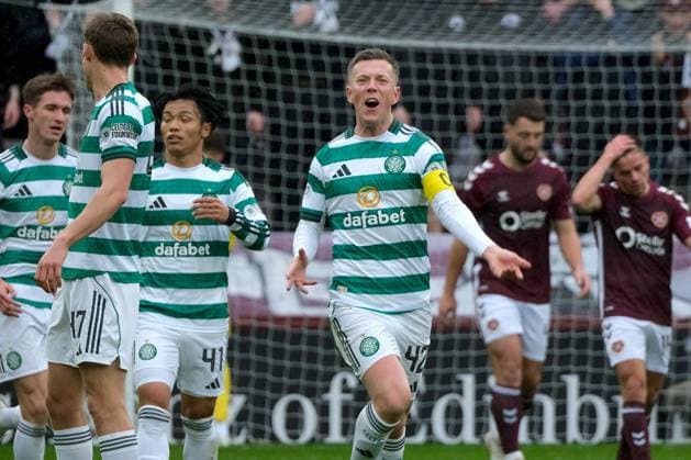 UK: Heart of Midlothian v Celtic, Scottish Premiership at Tynecastle Park, Edinburgh, Scotland on 26 October 2025: Pictured: Callum McGregor (Celtic) celebrates making it 1-1 Edinburgh Tynecastle Park Scotland Copyright: xAlexxToddx