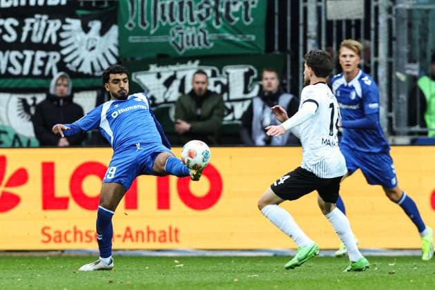Rayan Ghrieb (1. FC Magdeburg,29) - 2. Fußball Bundesliga Saison 2025-2026 1. FC Magdeburg vs. Preussen Münster in der Avnet Arena in Magdeburg - Aktion,Fußball,Mann,Männer,Deutschland,26.10.2025