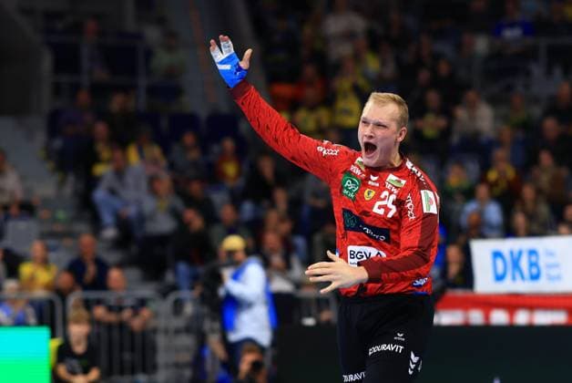 Sport Bilder des Tages RECORD DATE NOT STATED David Späth (29; Rhein Neckar Löwen) zeigt Emotion nach einer Aktion David Späth (29; Rhein Neckar Löwen) jubelt Copyright: xSpeedshotx