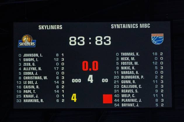 easycredit BBL, Frankfurt Skyliners - Syntainics MBC, 26.10.2025 Frankfurt schafft den Ausgleich 5 Sekunden vor Schluss und rettet sich in die Overtime Spiel der easycredit BBL easycredit BBL, Frankfurt Skyliners - Syntainics MBC; am 5. Spieltag der Saison 25 26 in der Süwag Energie ARENA am 26.10.2025 Copyright: xBEAUTIFULxSPORTS Hahnex