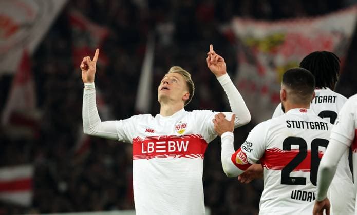 26.10.25 VfB Stuttgart - 1. FSV Mainz 05 Deutschland, Stuttgart, 26.10.2025, Fussball, Bundesliga, Saison 2025 2026, VfB Stuttgart - 1. FSV Mainz 05: Chris Führich (VfB Stuttgart); Jubel Tor 1:1 Führich.
