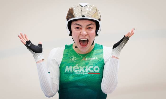 Yareli Acevedo Mendoza celebrates after winning the final of the women s Points Race at the 2025 UCI Track World Championships cycling, in Santiago, Chile, Sunday 26 October 2025. The Track World Championships take place from 22 to 26 October at the Velodromo de Penalolen in Santiago, Chile. BENOITxDOPPAGNE  x138032801x