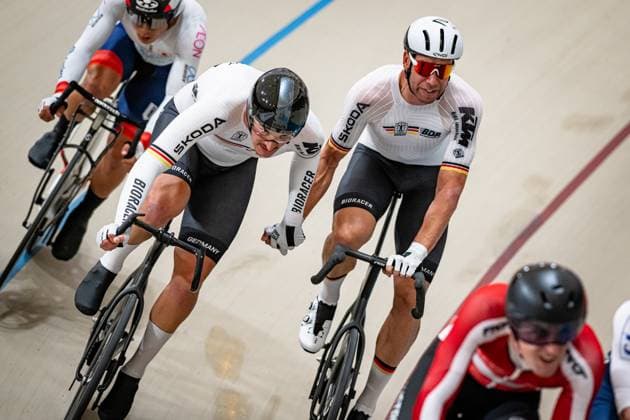 AUGENSTEIN Moritz, KLUGE Roger: UCI Track cycling, Rad, Radsport, Bahnrad, Bahn World Championships 2025 Black - AUGENSTEIN Moritz - RED - KLUGE Roger ( GER ) Gemany Querformat - quer - horizontal - Landscape - Event Veranstaltung: UCI Track Cycling World Championships 2025 - Category Kategorie: Cycling - Track Cycling World Championships - Elite Men - Location Ort: South America Chile - Santiago de Chile - Velodromo Parque Penalolen Instituto - Discipline: Madison - Distance: 50 km - Date Datum: 26.10.2025 Sunday Day 5 -