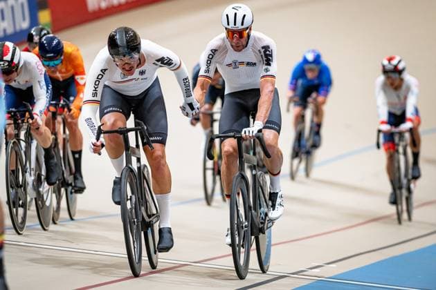 AUGENSTEIN Moritz, KLUGE Roger: UCI Track cycling, Rad, Radsport, Bahnrad, Bahn World Championships 2025 Black - AUGENSTEIN Moritz - RED - KLUGE Roger ( GER ) Gemany Querformat - quer - horizontal - Landscape - Event Veranstaltung: UCI Track Cycling World Championships 2025 - Category Kategorie: Cycling - Track Cycling World Championships - Elite Men - Location Ort: South America Chile - Santiago de Chile - Velodromo Parque Penalolen Instituto - Discipline: Madison - Distance: 50 km - Date Datum: 26.10.2025 Sunday Day 5 -