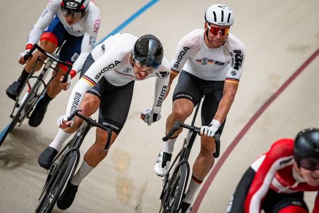 AUGENSTEIN Moritz, KLUGE Roger: UCI Track cycling, Rad, Radsport, Bahnrad, Bahn World Championships 2025 Black - AUGENSTEIN Moritz - RED - KLUGE Roger ( GER ) Gemany Querformat - quer - horizontal - Landscape - Event Veranstaltung: UCI Track Cycling World Championships 2025 - Category Kategorie: Cycling - Track Cycling World Championships - Elite Men - Location Ort: South America Chile - Santiago de Chile - Velodromo Parque Penalolen Instituto - Discipline: Madison - Distance: 50 km - Date Datum: 26.10.2025 Sunday Day 5 -