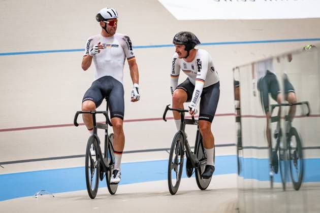 AUGENSTEIN Moritz, KLUGE Roger: UCI Track cycling, Rad, Radsport, Bahnrad, Bahn World Championships 2025 Black - AUGENSTEIN Moritz - RED - KLUGE Roger ( GER ) Gemany Querformat - quer - horizontal - Landscape - Event Veranstaltung: UCI Track Cycling World Championships 2025 - Category Kategorie: Cycling - Track Cycling World Championships - Elite Men - Location Ort: South America Chile - Santiago de Chile - Velodromo Parque Penalolen Instituto - Discipline: Madison - Distance: 50 km - Date Datum: 26.10.2025 Sunday Day 5 -