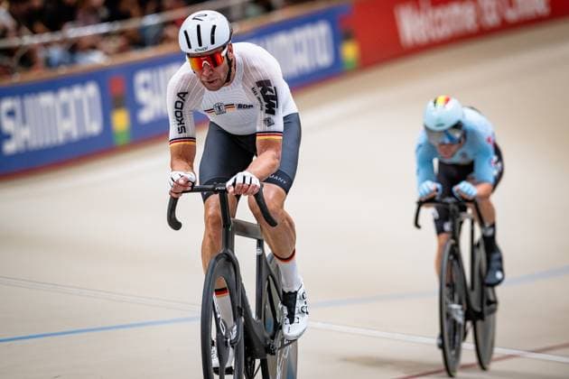 AUGENSTEIN Moritz, KLUGE Roger: UCI Track cycling, Rad, Radsport, Bahnrad, Bahn World Championships 2025 Black - AUGENSTEIN Moritz - RED - KLUGE Roger ( GER ) Gemany Querformat - quer - horizontal - Landscape - Event Veranstaltung: UCI Track Cycling World Championships 2025 - Category Kategorie: Cycling - Track Cycling World Championships - Elite Men - Location Ort: South America Chile - Santiago de Chile - Velodromo Parque Penalolen Instituto - Discipline: Madison - Distance: 50 km - Date Datum: 26.10.2025 Sunday Day 5 -