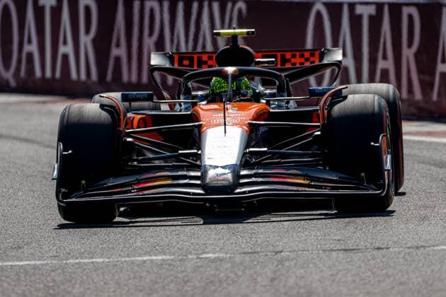 MEXICO CITY, MEXICO: Lando Norris, racing for the McLaren F1 team during the 2025 Formula 1 Mexico City Grand Prix at the Autodromo Hermanos Rodriguez in Mexico City, Mexico