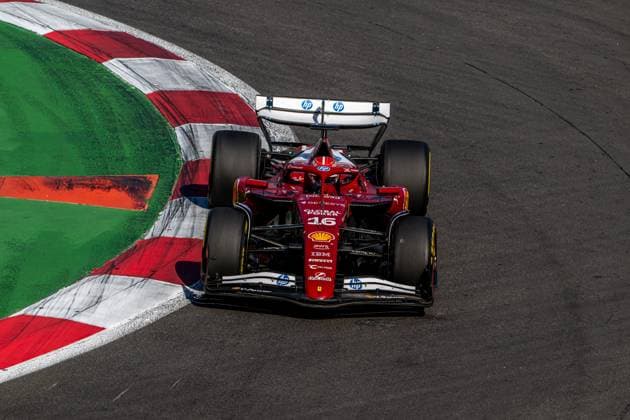 MEXICO CITY, MEXICO: Charles Leclerc, racing for the Ferrari team during the 2025 Formula 1 Mexico City Grand Prix at the Autodromo Hermanos Rodriguez in Mexico City, Mexico