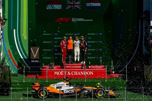 MEXICO CITY, MEXICO: Lando Norris, racing for the McLaren F1 team during the 2025 Formula 1 Mexico City Grand Prix at the Autodromo Hermanos Rodriguez in Mexico City, Mexico