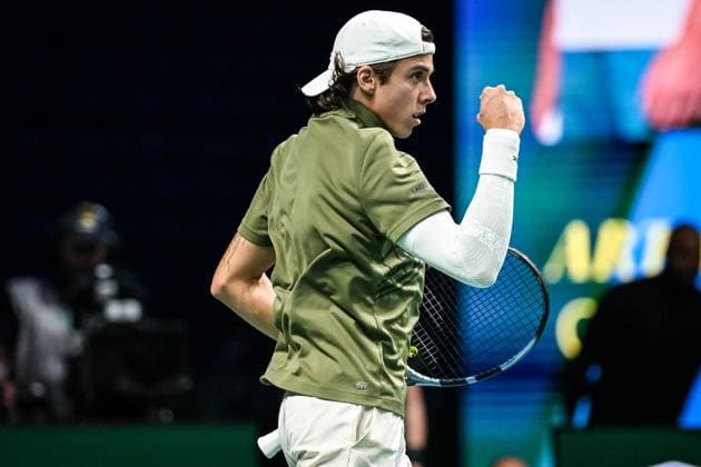 October 27, 2025, Paris, France, France: Arthur CAZAUX of France celebrates his point during the first day of the Rolex Paris Masters 1000 tennis tournament at La Defense Arena on October 27, 2025 in Nanterre near Paris, France. Paris France - ZUMAm308 20251027_zsp_m308_004 Copyright: xMatthieuxMirvillex