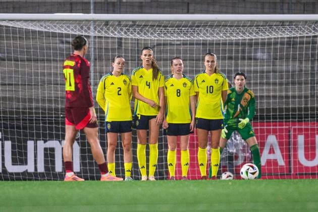 251027 Sofia Reidy, Bella Andersson, Bea Sprung and Lisa Björk of Sweden during the International Friendly, Länderspiel, Nationalmannschaft under-23 football match between Sweden and Germany on October 27, 2025 in Malmö. Photo: Christoffer Borg Mattisson BILDBYRAN COP 261 CB0483 fotboll football soccer fotball u23 under 23 sverige sweden germany dam bbeng landslag Copyright: CHRISTOFFERxBORGxMATTISSON BB251027CB057