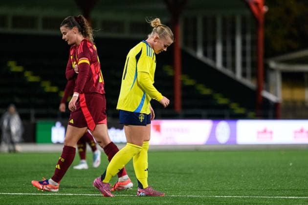 251027 Matilda NildÃ n of Sweden looks dejected during the International Friendly, Länderspiel, Nationalmannschaft under-23 football match between Sweden and Germany on October 27, 2025 in Malmö. Photo: Christoffer Borg Mattisson BILDBYRAN COP 261 CB0483 fotboll football soccer fotball u23 under 23 sverige sweden germany dam bbeng landslag depp Copyright: CHRISTOFFERxBORGxMATTISSON BB251027CB075