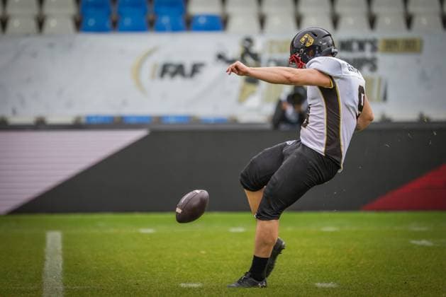 AMERICAN FOOTBALL - IFAF EC, ITA vs GER KREFELD,GERMANY,28.OCT.25 - AMERICAN FOOTBALL - IFAF European Championship, EM, Europameisterschaft bronze medal game, Italy vs Germany. Image shows Florian Finke (GER).  GEPAxpictures xDavidxBitzan
