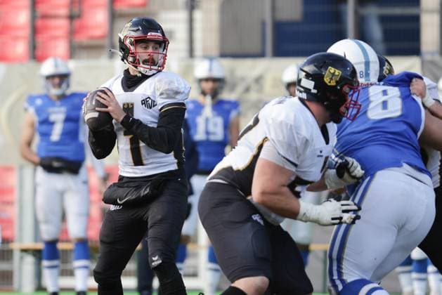 AMERICAN FOOTBALL - IFAF EC, ITA vs GER KREFELD,GERMANY,28.OCT.25 - AMERICAN FOOTBALL - IFAF European Championship, EM, Europameisterschaft bronze medal game, Italy vs Germany. Image shows Louis Geyer (GER).  GEPAxpictures xDavidxBitzan