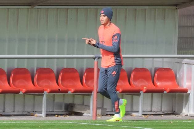 Jamal Musiala, beim Reha-Training, nach Wadenbeinbruch, Sprunggelenksluxation, Fussball FC Bayern München Training an der Säbenerstrasse 28.10.2025 FOTO: Mladen Lackovic LakoPress