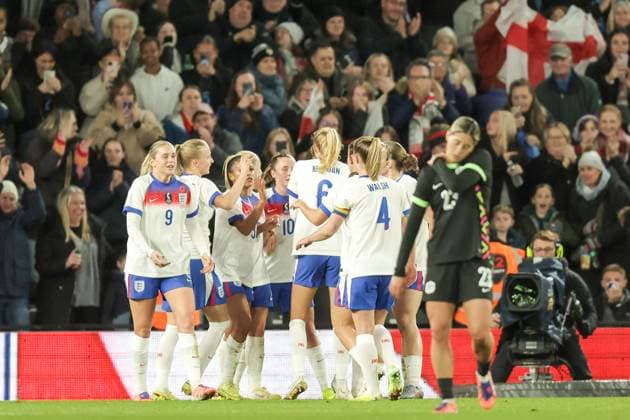 England Women v Australia Women Friendly 28 10 2025. GOAL 2 - 0 Lucy Bronze of England scores a goal and celebrates during the Friendly match between England Women and Australia Women at the Pride Park, Derby, England on 28 October 2025. Editorial use only , Copyright: xJezxTighex PSI-23131-0058