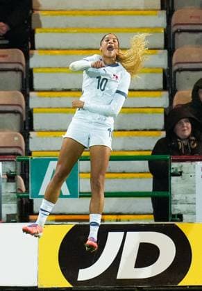 Sydney Scherbenleib of Switzerland Women celebrates scoring to give Switzerland a 0-1 lead. Scotland Women v Switzerland Women, International Friendly, Länderspiel, Nationalmannschaft Football, KDM Group East End Park, Dunfermline, Scotland, UK - 28 Oct 2025Dunfermline KDM Group East End Park Scotland United Kingdom EDITORIAL USE ONLY No use with unauthorised audio, video, data, fixture lists, club league logos or live services. Online in-match use limited to 120 images, no video emulation. No use in betting, games or single club league player publications.  Copyright: xStuartxWallace Shutterstockx 15623644c