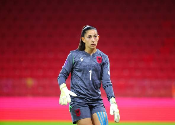 October 28, 2025, Tirana, Tirana, Albania: Goalkeeper Antigona Hyska of Albania reacts during their FIFA Women s World Cup 2027 Promotion Relegation play-off match Albania vs Cyprus at Air Albania Stadium in Tirana, Albania on 28 October 2025. Tirana Albania - ZUMAb266 20251028_zip_b266_019 Copyright: xArmandoxBabanix