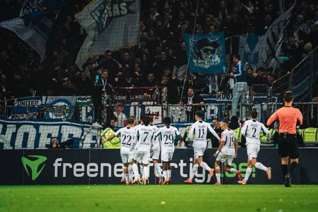 HAMBURG, GERMANY - OCTOBER 28: celebrating, goal: 1:1 TSG Hoffenheim during the DFB-Pokal match between DFB-Pokal: St. Pauli vs. TSG Hoffenheim at Millerntor-Stadion on round 2 of the DFB-Pokal on October 28, 2025 in Hamburg, Germany. DFL REGULATIONS PROHIBIT ANY USE OF PHOTOGRAPHS AS IMAGE SEQUENCES AND OR QUASI-VIDEO. Hamburg Germany Copyright: xBEAUTIFULxSPORTS Tonhäuserx