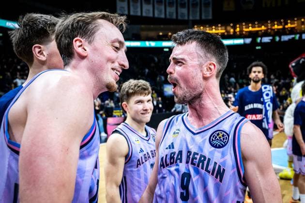 Basketball Berlin 28.10.2025 Saison 2025 2026 Basketball Champions League (BCL) Alba Berlin - ERA Basketball Nymburk Jonas Mattisseck (Alba Berlin, No.09) Moses Wood (Alba Berlin, No.11)