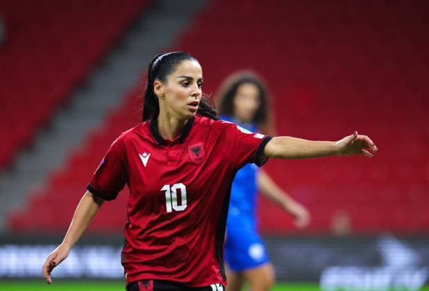 October 28, 2025, Tirana, Tirana, Albania: Qendresa Krasniqi of Albania reacts during their FIFA Women s World Cup 2027 Promotion Relegation play-off match Albania vs Cyprus at Air Albania Stadium in Tirana, Albania on 28 October 2025. Tirana Albania - ZUMAb266 20251028_zip_b266_031 Copyright: xArmandoxBabanix