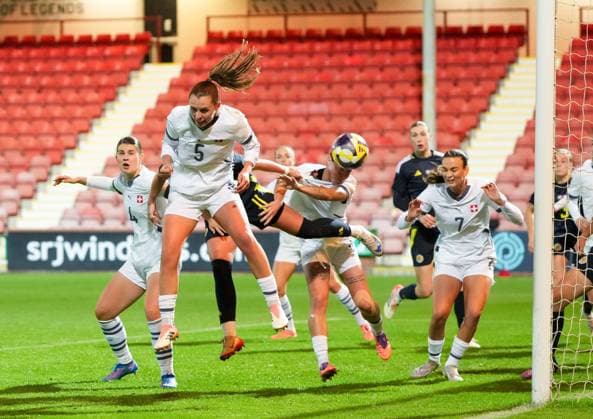 Kathleen McGovern of Scotland Women scores to tie the game 2-2. Scotland Women v Switzerland Women, International Friendly, Länderspiel, Nationalmannschaft Football, KDM Group East End Park, Dunfermline, Scotland, UK - 28 Oct 2025Dunfermline KDM Group East End Park Scotland United Kingdom EDITORIAL USE ONLY No use with unauthorised audio, video, data, fixture lists, club league logos or live services. Online in-match use limited to 120 images, no video emulation. No use in betting, games or single club league player publications.  Copyright: xStuartxWallace Shutterstockx 15623644ac