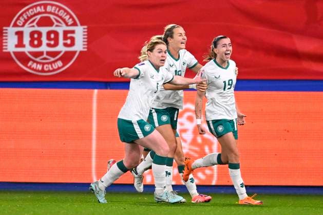 Belgium v Republic of Ireland - FIFA Women s World Cup 2027 promotion relegation play-off LEUVEN, BELGIUM - OCTOBER 28 : Larkin Abbie of Republic of Ireland celebrates after scoring a goal to make it 2-1 during the second leg of the of FIFA Women s World Cup 2027 promotion relegation play-off match between Belgium and Republic of Ireland on October 28, 2025 in Leuven, Belgium, 28 10 2025 Leuven Belgium  Copyright: xTomasxSiskx