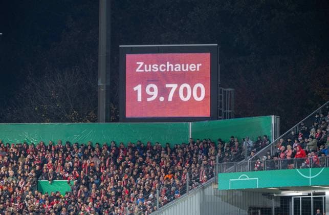 Fußball, Herren, Saison 2025 2026, DFB-Pokal (2. Runde), FC Energie Cottbus - RB Leipzig, Anzeigetafel mit Zuschauerzahl 19700, 28.10.2025, Copyright: xMatthiasxKochx