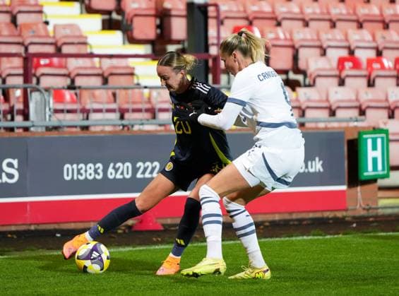 Martha Thomas of Scotland Women & Ana Crnogorcevic of Switzerland Women Scotland Women v Switzerland Women, International Friendly, Länderspiel, Nationalmannschaft Football, KDM Group East End Park, Dunfermline, Scotland, UK - 28 Oct 2025Dunfermline KDM Group East End Park Scotland United Kingdom EDITORIAL USE ONLY No use with unauthorised audio, video, data, fixture lists, club league logos or live services. Online in-match use limited to 120 images, no video emulation. No use in betting, games or single club league player publications.  Copyright: xStuartxWallace Shutterstockx 15623644bm