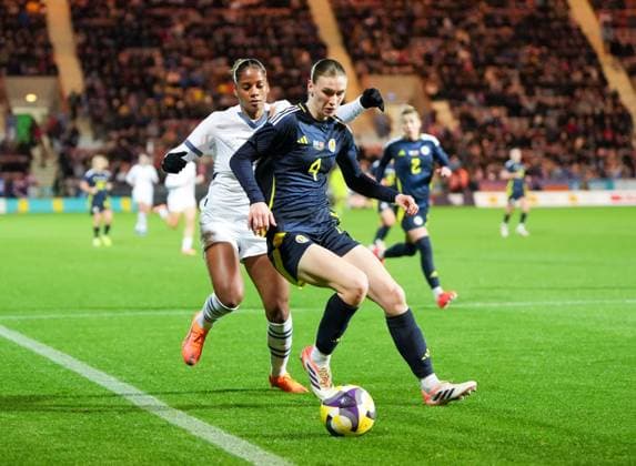 Jenna Clark of Scotland Women challenged by Aurelie Csillag of Switzerland Women Scotland Women v Switzerland Women, International Friendly, Länderspiel, Nationalmannschaft Football, KDM Group East End Park, Dunfermline, Scotland, UK - 28 Oct 2025Dunfermline KDM Group East End Park Scotland United Kingdom EDITORIAL USE ONLY No use with unauthorised audio, video, data, fixture lists, club league logos or live services. Online in-match use limited to 120 images, no video emulation. No use in betting, games or single club league player publications.  Copyright: xStuartxWallace Shutterstockx 15623644bl