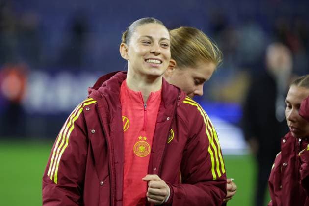 Caen, Frankreich 28. Oktober 2025: UEFA Nations League Women - 2025 2026 - Frankreich vs. Deutschland Im Bild: Torhüterin Rafaela Borggräfe Borggraefe (Deutschland) beim Abschlussjubel nach dem Sieg gegen Frankreich und damit im Finale der UEFA Women™s Nations League Stade Michel-dÂ Ornano Copyright: xFotostandx xFantinix