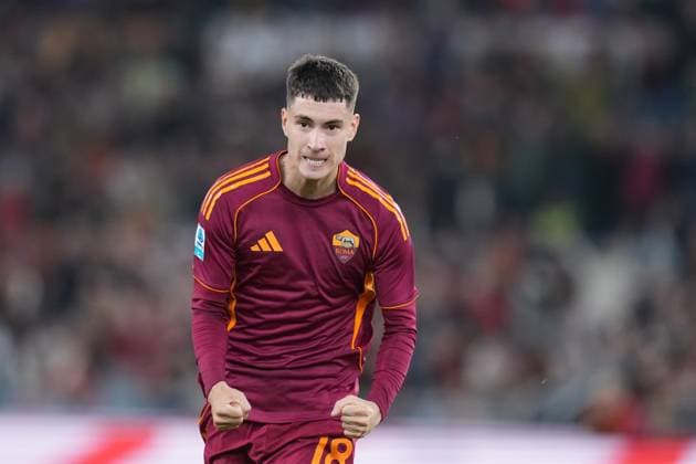 Roma™s Matias Soule celebrates after scoring during the Serie A EniLive soccer match between Roma and Parma at the Rome s Olympic stadium, Italy - Wednesday October 29, 2025 - Soccer ( Photo by Alfredo Falcone LaPresse )  Copyright: xAlfredoxFalcone LaPressex