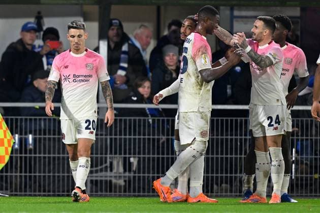 Paderborn, Home Deluxe Arena, 29.10.25, GER, Herren, DFB-Pokal, 2.Runde, Saison 2025-2026, SC Paderborn 07 - Bayer 04 Leverkusen Bild: Alejandro GRIMALDO (Leverkusen) jubelt nach seinem Tor zum 0:1 DFB regulations prohibit any use of photographs as image sequences and or quasi-video. Nordrhein-Westfalen Deutschland