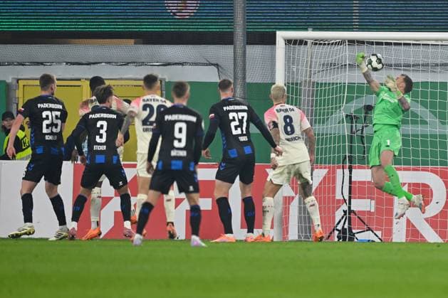 Paderborn, Home Deluxe Arena, 29.10.25, GER, Herren, DFB-Pokal, 2.Runde, Saison 2025-2026, SC Paderborn 07 - Bayer 04 Leverkusen Bild: Stefano MARINO (Paderborn) macht das Tor zum 1:1 DFB regulations prohibit any use of photographs as image sequences and or quasi-video. Nordrhein-Westfalen Deutschland