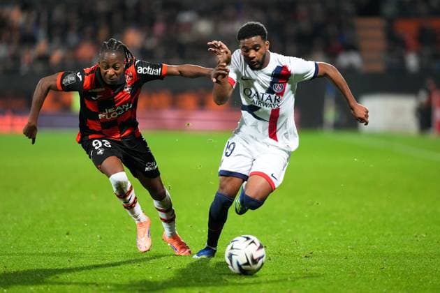 FC Lorient v Paris Saint-Germain - Ligue 1 McDonald s 2025 2026 93 Joel MVUKA (fcl) - 49 Ibrahim MBAYE (psg) during the Ligue 1 McDonald s match between Lorient and Paris at Stade du Moustoir on October 29, 2025 in Lorient, France. ( Lorient France  Copyright: xFEPx 776348176