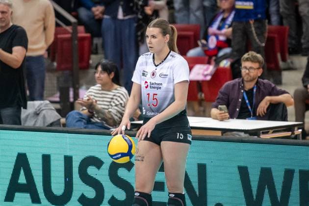 Marta Kamelija Levinska (Dresdner SC, 15) GER, Allianz MTV Stuttgart - Dresdner SC, Volleyball Bundesliga, VBL, Spielzeit 2025 2026, 29.10.2025 GER, Allianz MTV Stuttgart - Dresdner SC, Volleyball Bundesliga, VBL, Spielzeit 2025 2026, 29.10.2025 Stuttgart Copyright: xSandyxDinkelackerx EP_SDR