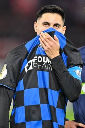 Paderborn, Home Deluxe Arena, 29.10.25, GER, Herren, DFB-Pokal, 2.Runde, Saison 2025-2026, SC Paderborn 07 - Bayer 04 Leverkusen Bild: Raphael OBERMAIR (Paderborn) DFB regulations prohibit any use of photographs as image sequences and or quasi-video. Nordrhein-Westfalen Deutschland
