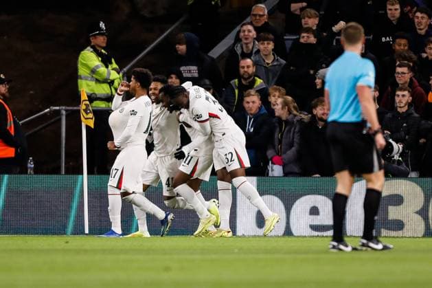 Wolverhampton Wanderers v Chelsea Carabao Cup Chelsea players celebrate their teams first goal during the Carabao Cup Fourth Round match at Molineux, Wolverhampton UK Newspapers OUT Copyright: xMaxxTomlinsonx FIL-22420-0019