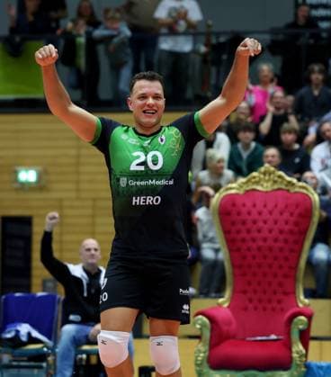 BAU 29.10.2025 Ludwigsburg Volleyball Barock Volleys MTV Ludwigsburg vs. ASV Dachau, Jeffrey Klok (LB) jubelt