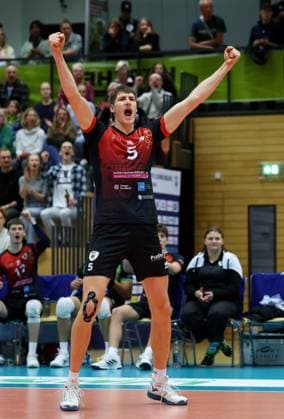 BAU 29.10.2025 Ludwigsburg Volleyball Barock Volleys MTV Ludwigsburg vs. ASV Dachau, Jan Huber (LB) jubelt