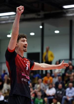 BAU 29.10.2025 Ludwigsburg Volleyball Barock Volleys MTV Ludwigsburg vs. ASV Dachau, Tim Köpli (LB), jubelt